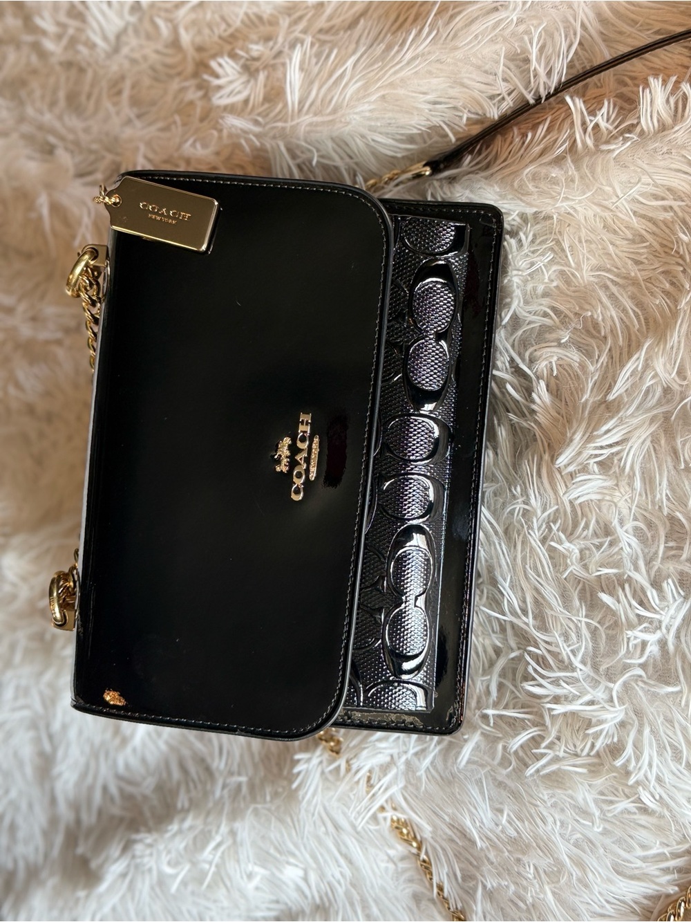 Coach Black Patent Leather Crossbody with Gold Hardware